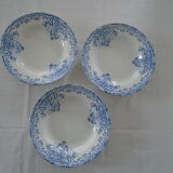 3 Blue Plates Saint Amand Waters decoration Floral faience ancient