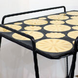 Mosaic and wrought iron side table, compass feet