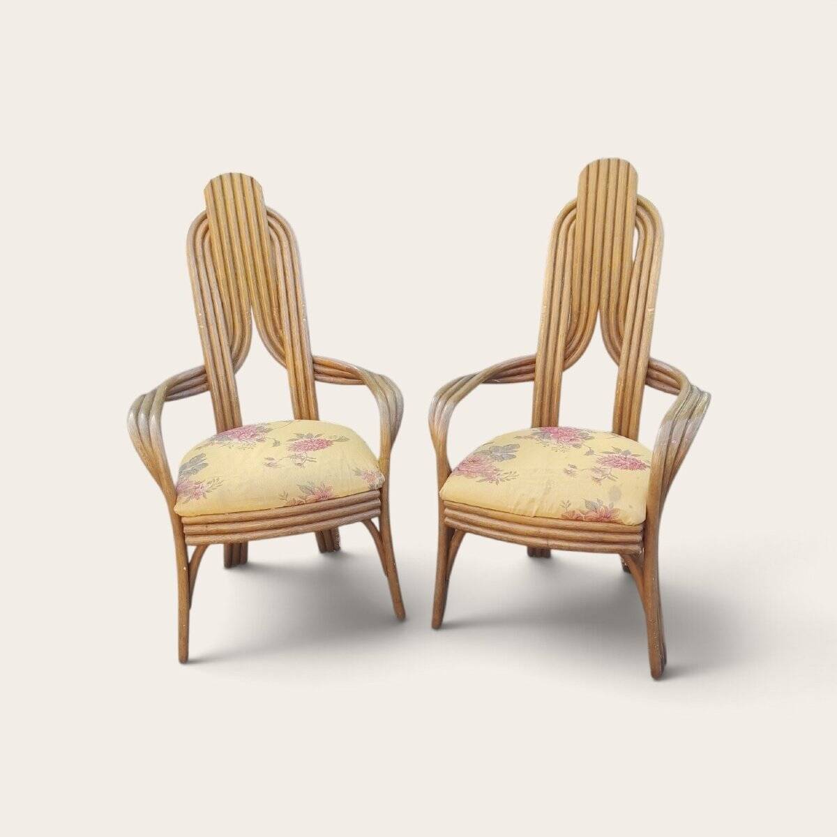 Pair of 1970s Italian design armchairs, made of bent bamboo.