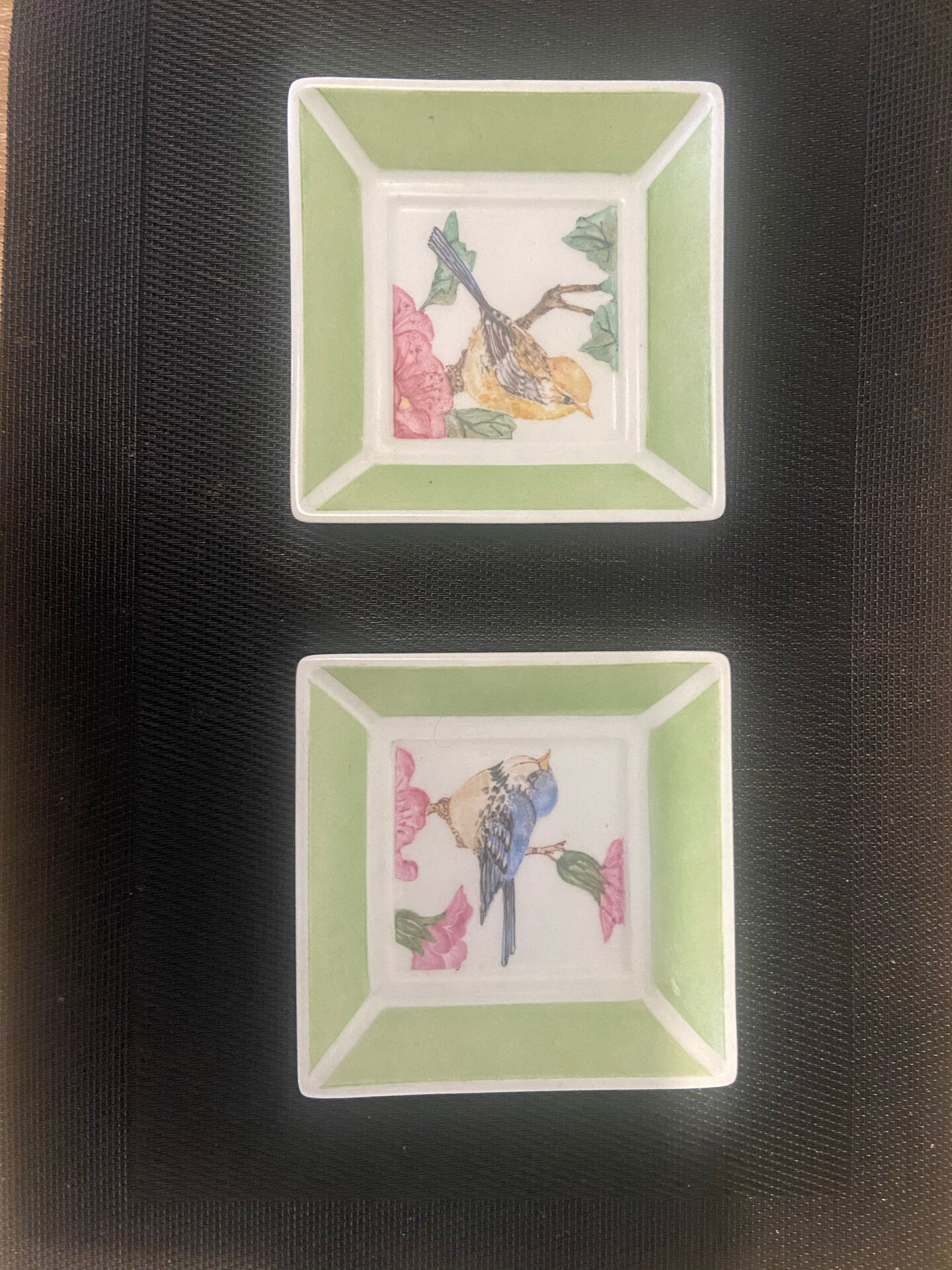 Pair of handcrafted ceramic pocket trays Birds & f