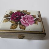 Metal and porcelain pill box roses decorations