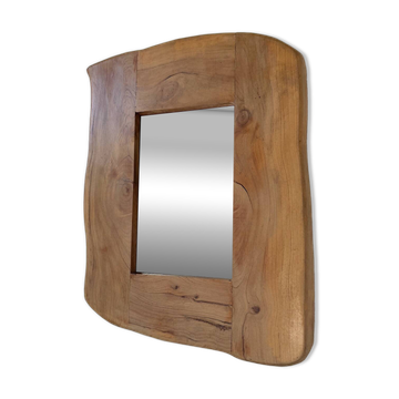 Miroir organique brutaliste bois années 60