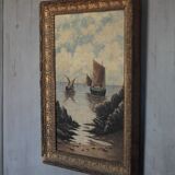 Old painting, marine painting, framed painting, wall painting, boat