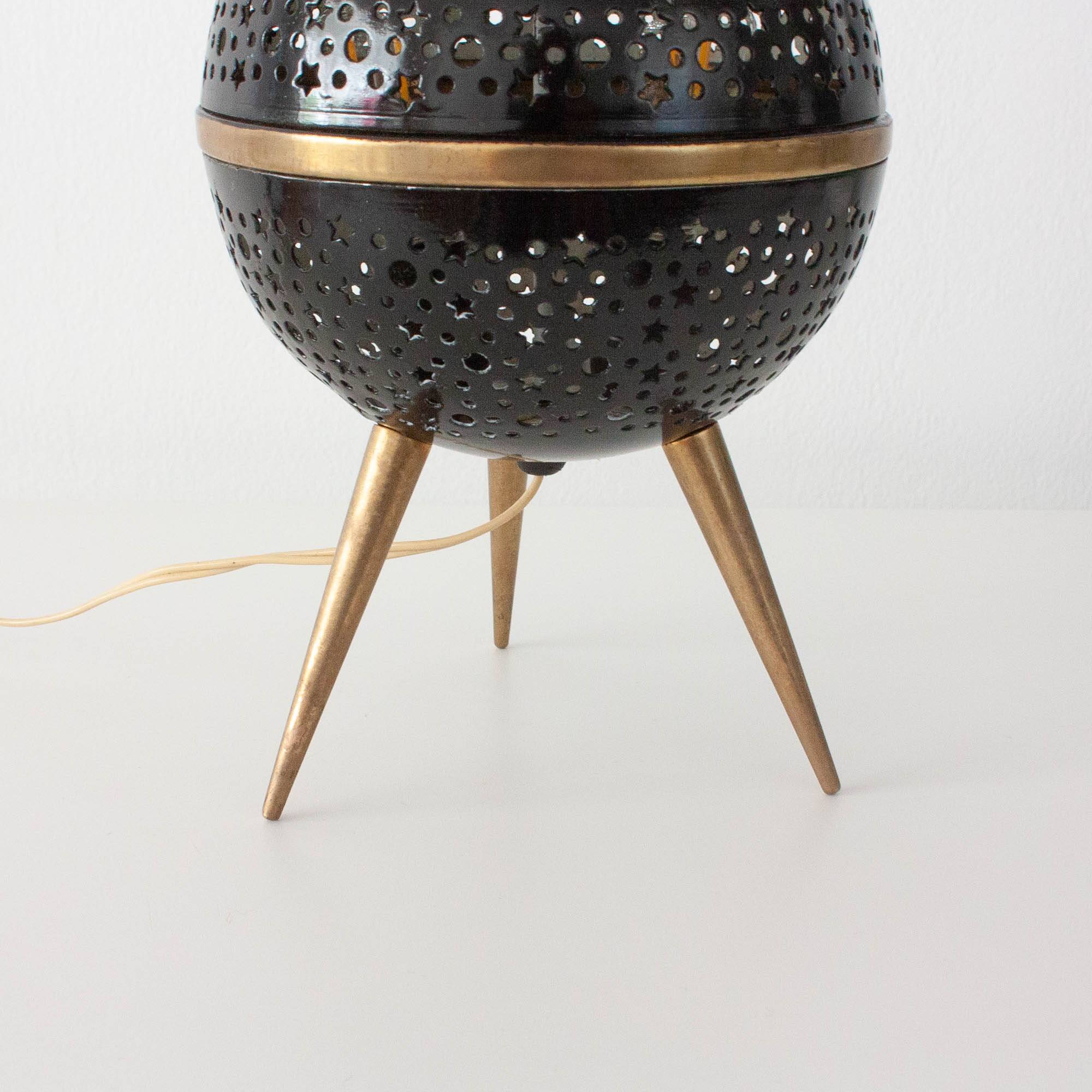 1950s French Saturn Table Lamp in Pierced Aluminum and Brass