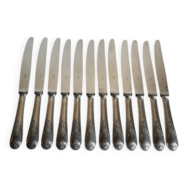 12 couteaux de table en métal argenté lame inox nogent