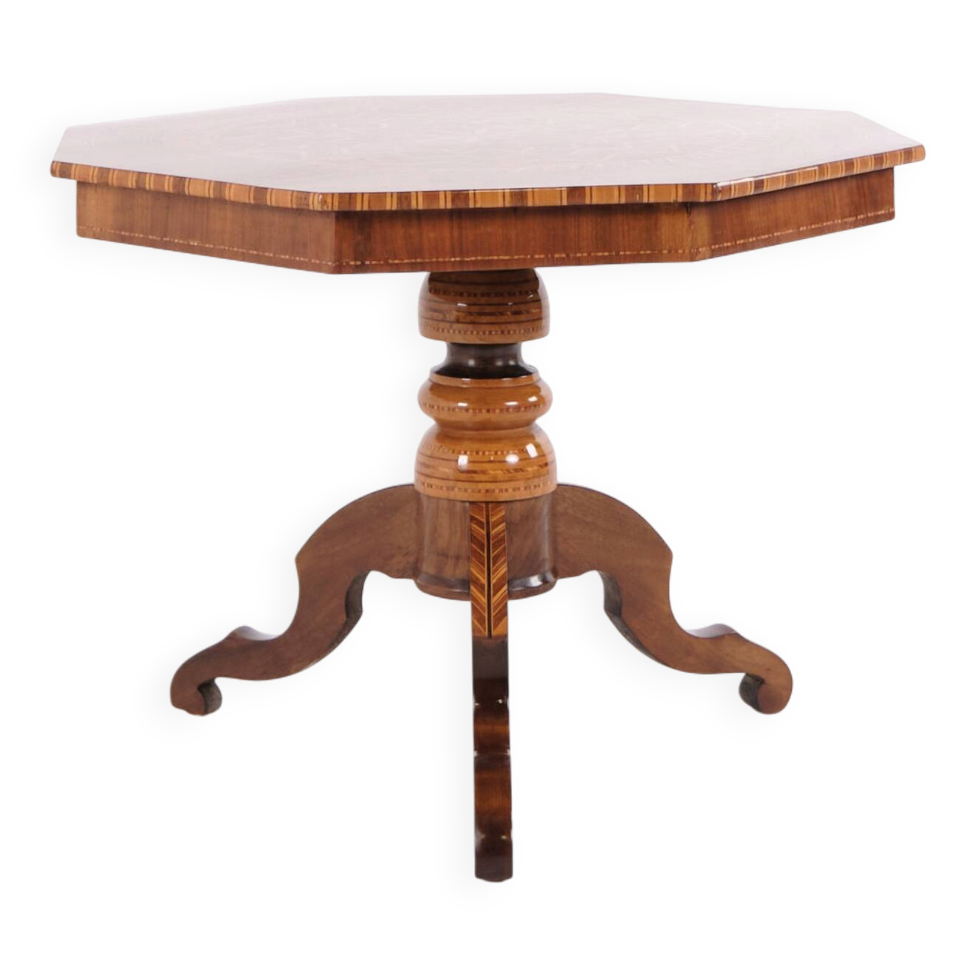 Octagonal column table - lamp table - decorated with intarsia - Italy - 1850s