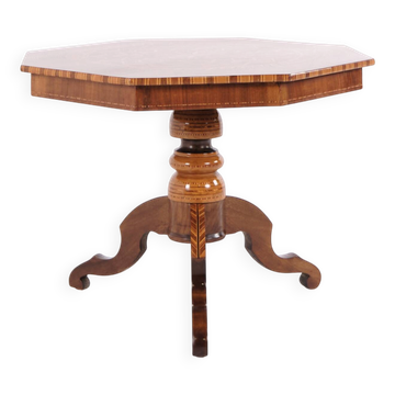 Octagonal column table - lamp table - decorated with intarsia - Italy - 1850s