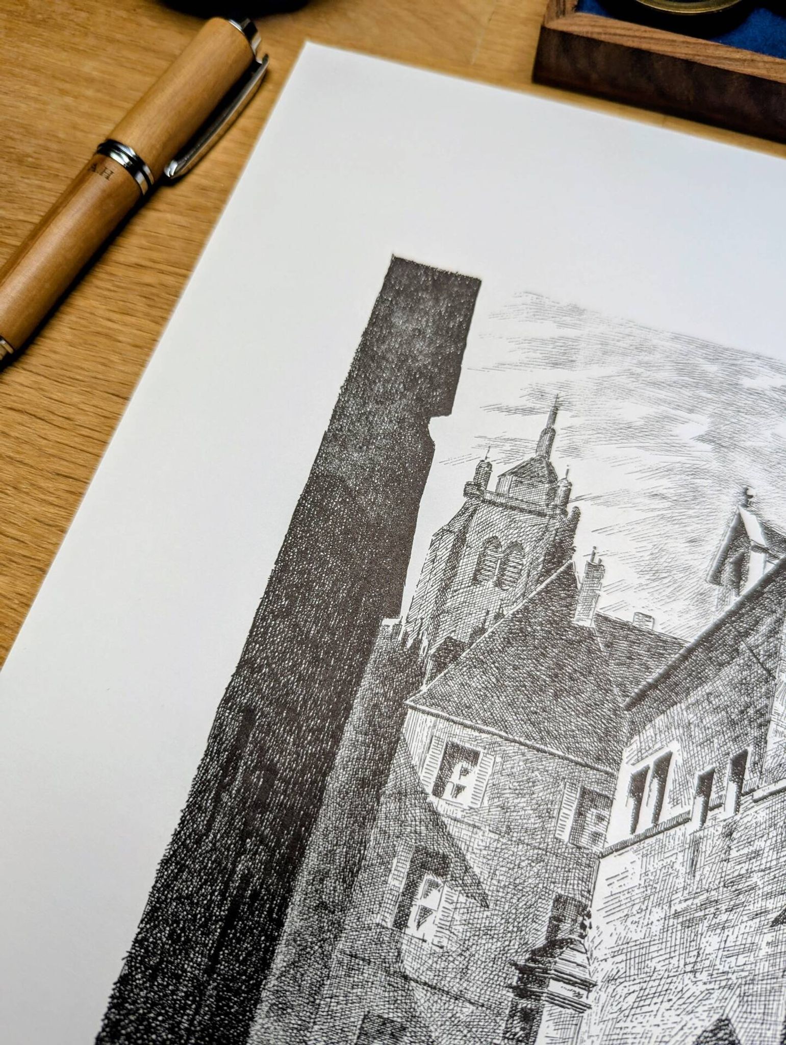 Hôtel-Dieu, Dole, Jura, vintage engraving, printed in 1950.
