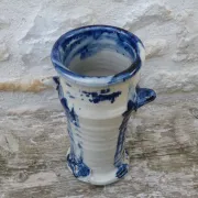 Vintage 1950 Brutalist vase in pottery with blue glazes, signed Blaso.