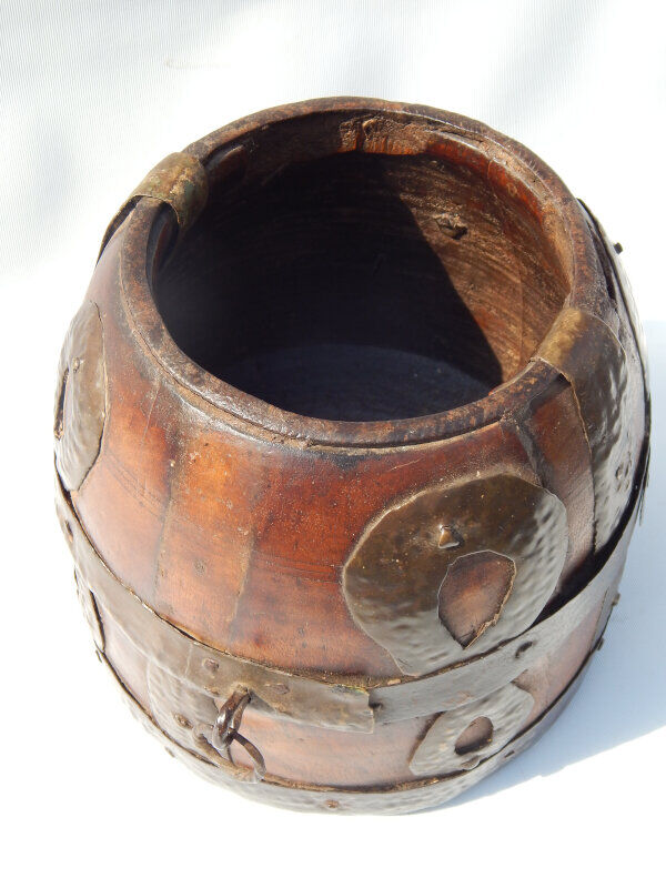 Pot measure Kerala teak antique brass