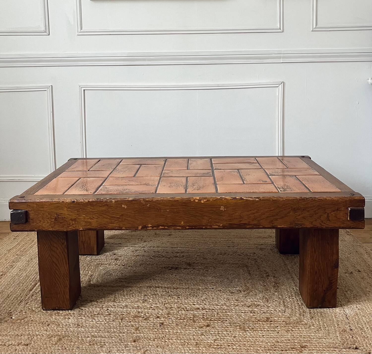 Coffee table in oak and ceramic, mid-20th century