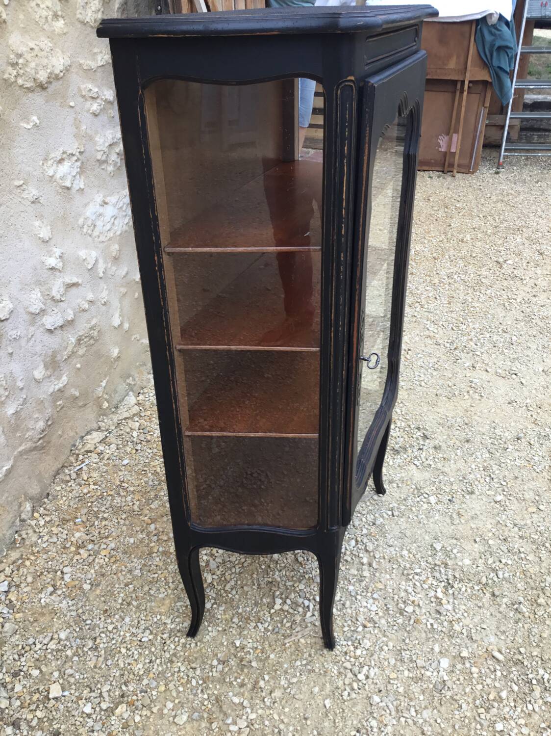Louis XV style black patinated cherry wood display case