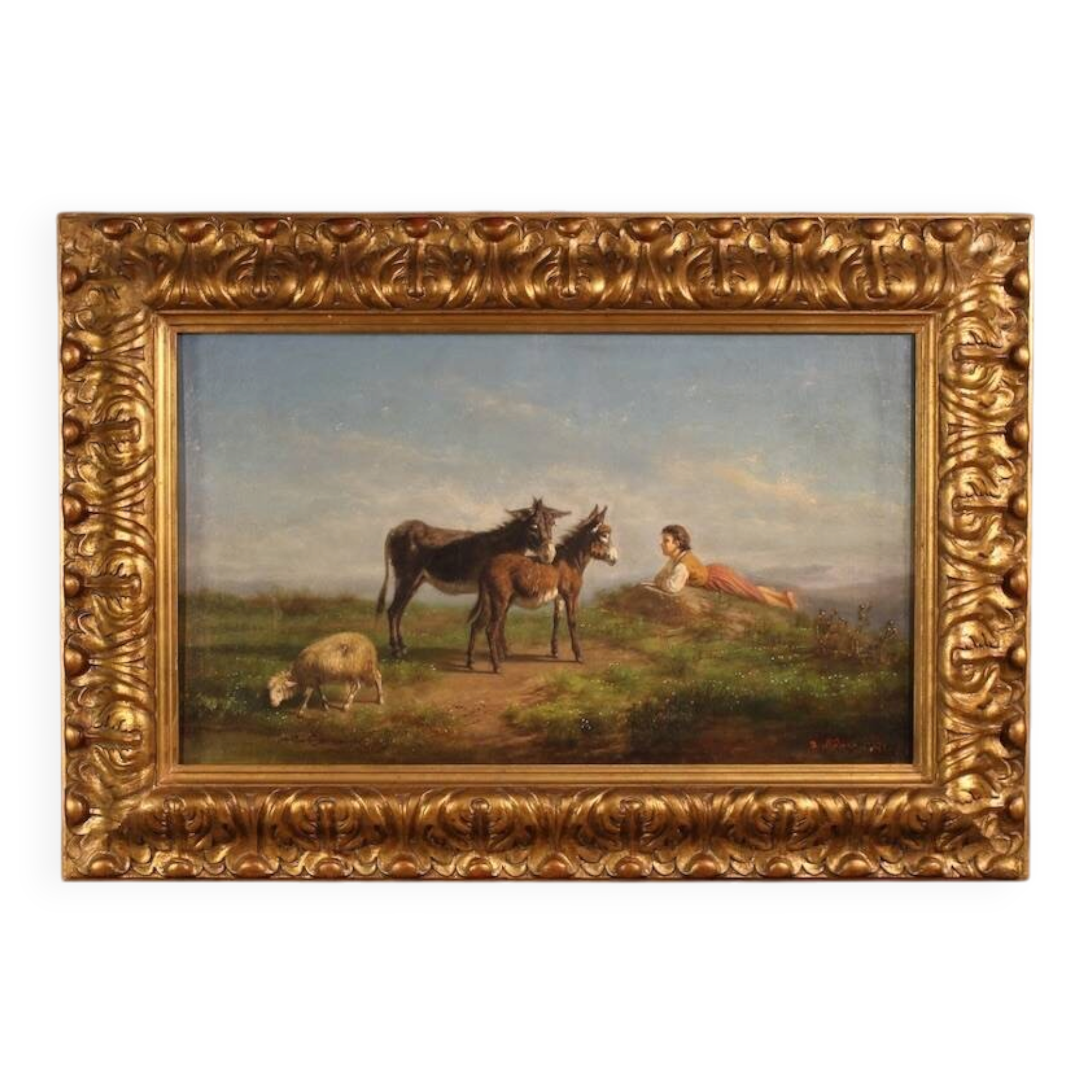 19th century Italian signed bucolic landscape painting