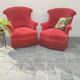 Pair of fringed crapaud armchairs