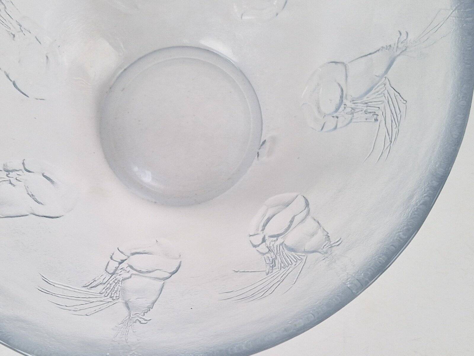 Vintage Glass Seafood Serving Bowl, Plate and Dinner Plates by Ann Warff for Kosta Boda, Sweden, 1970s, Set of 8