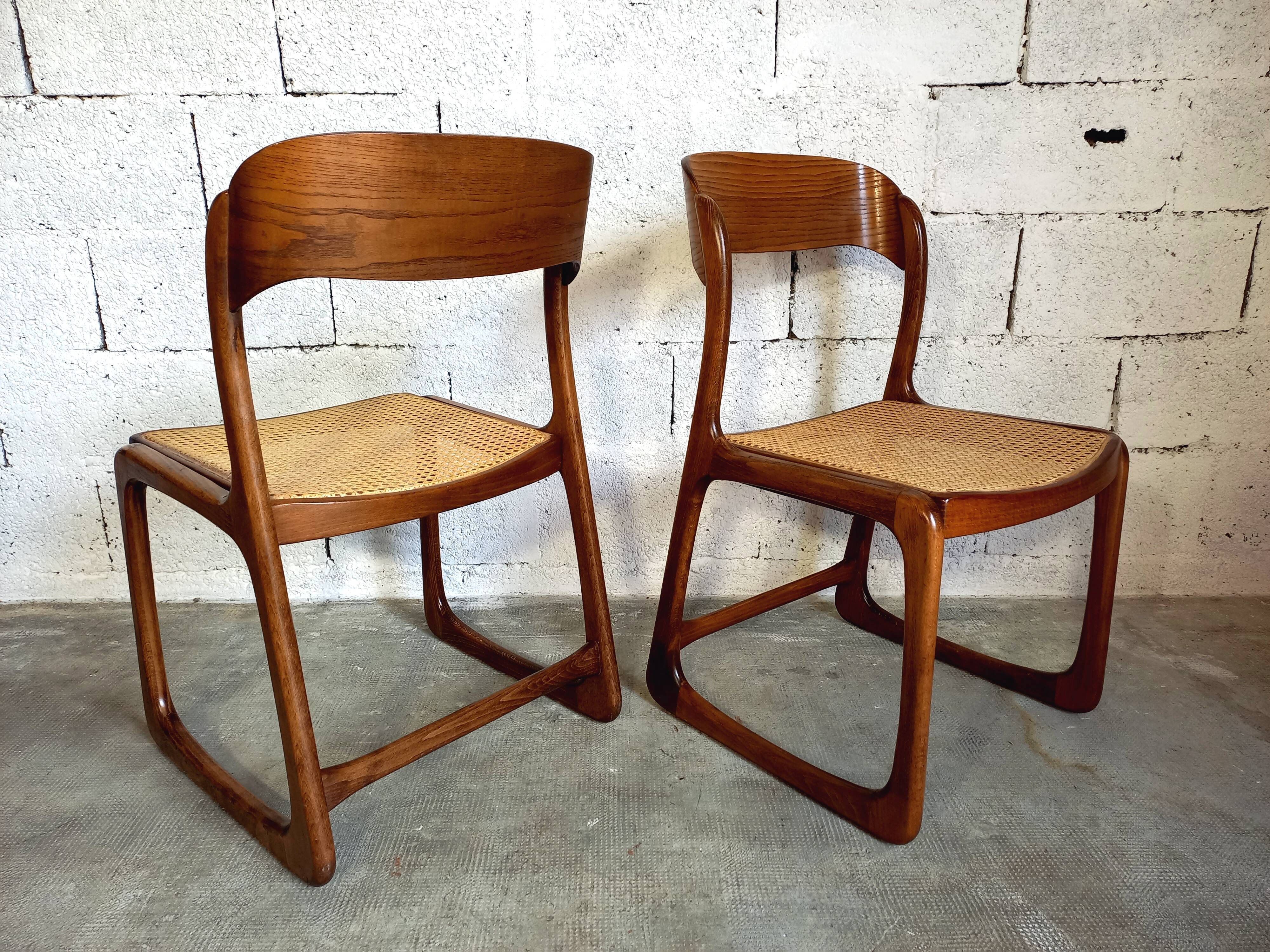 Suite of 2 vintage chairs sleigh canées Baumann 70s