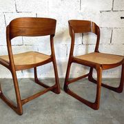 Suite of 2 vintage chairs sleigh canées Baumann 70s