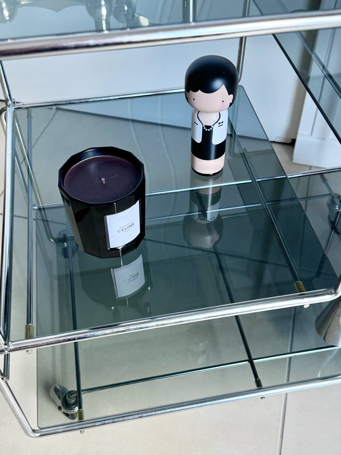 Coffee table / chrome and smoked glass by Max Sauze