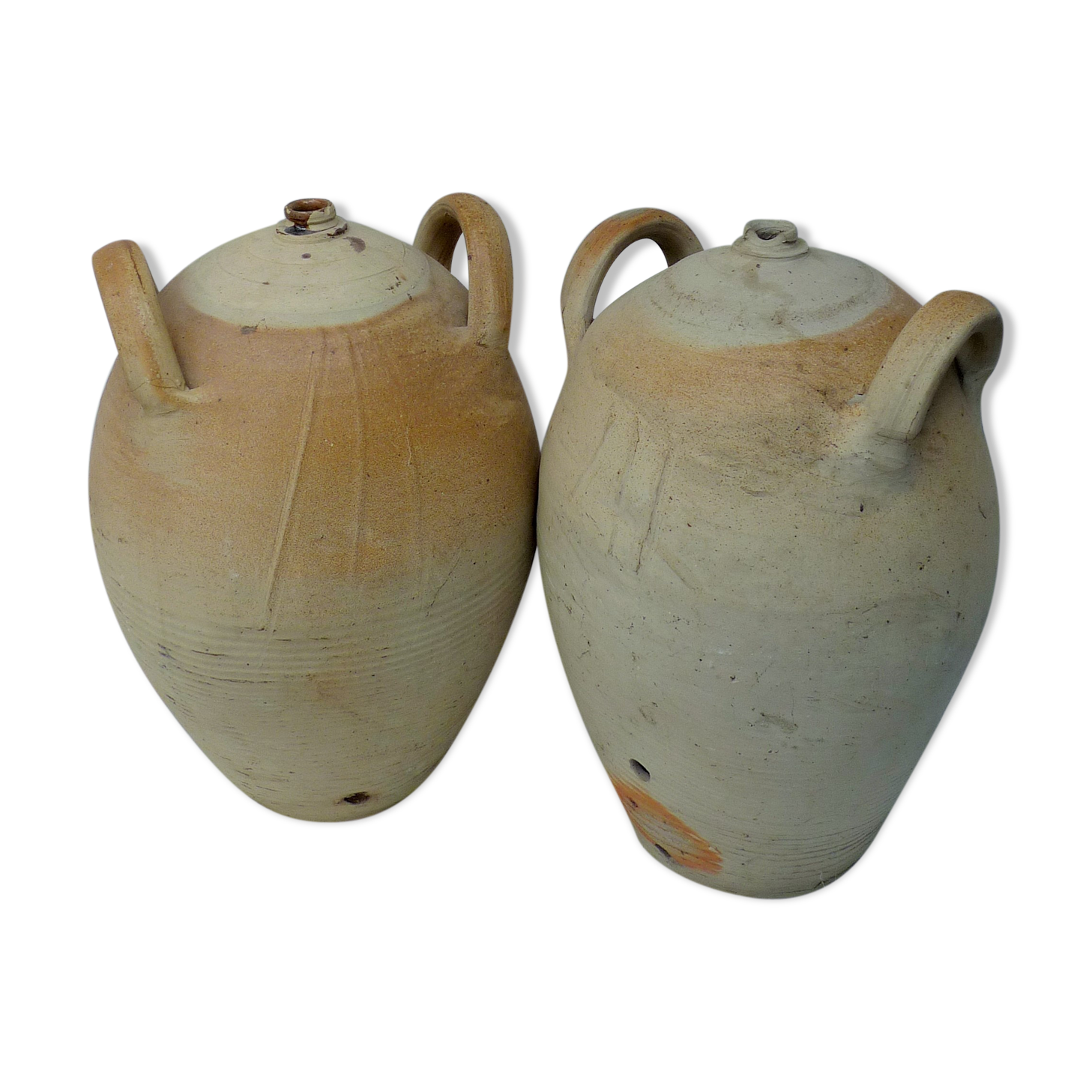 Pair of sandstone oil jars