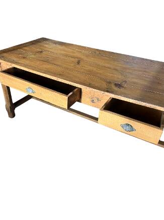 Antique solid wood farmhouse table with 2 drawers