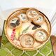 Bamboo butterfly tray and 6 vintage coasters