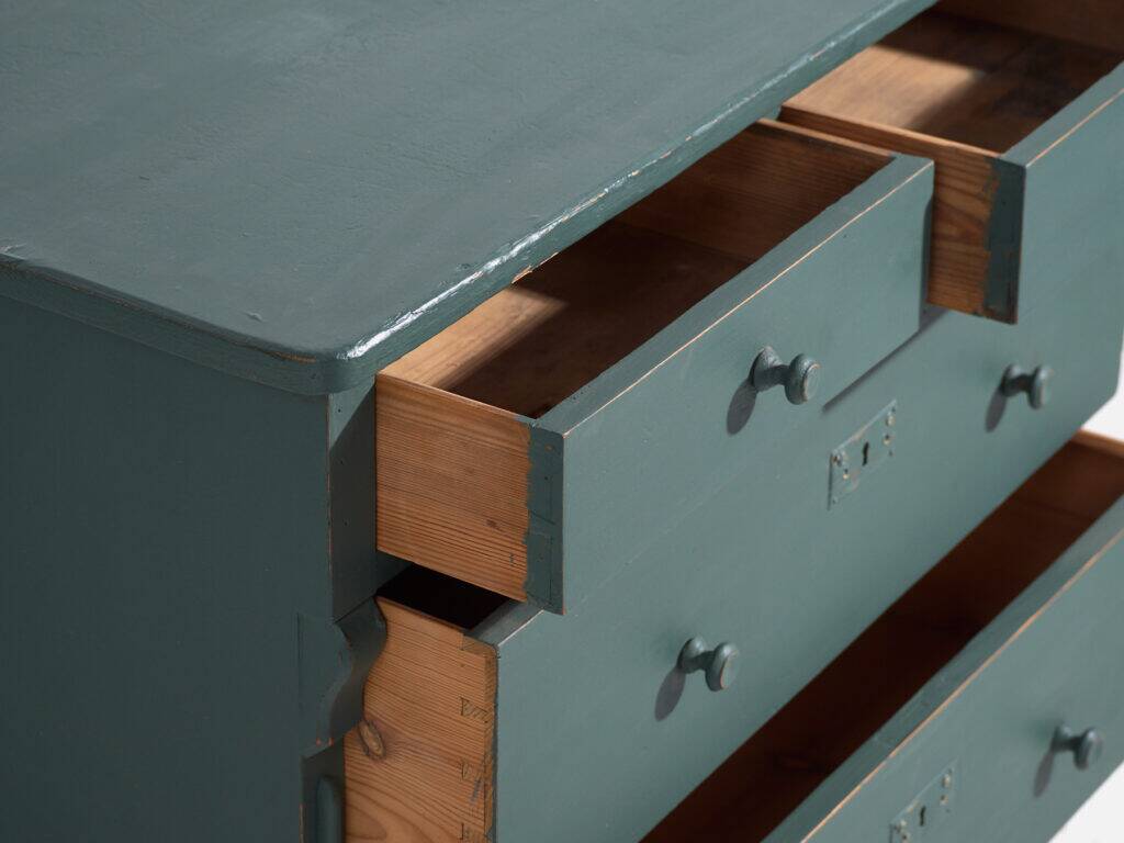 Antique painted pine chest of drawers – European rustic green chest of drawers – circa 1900