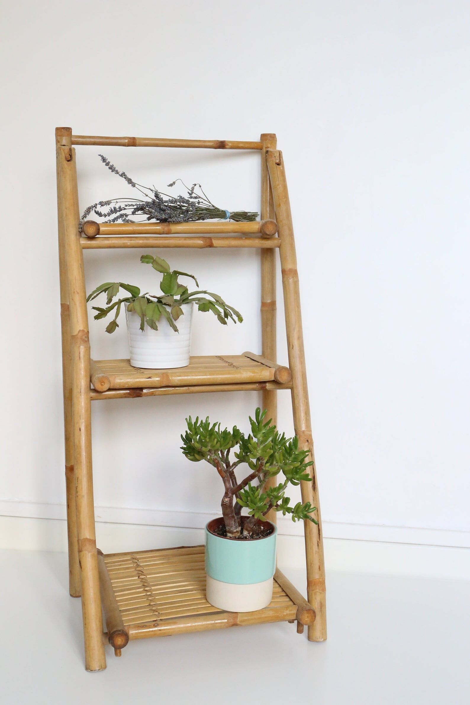 Bamboo shelf, staircase, vintage, plant door, rattan