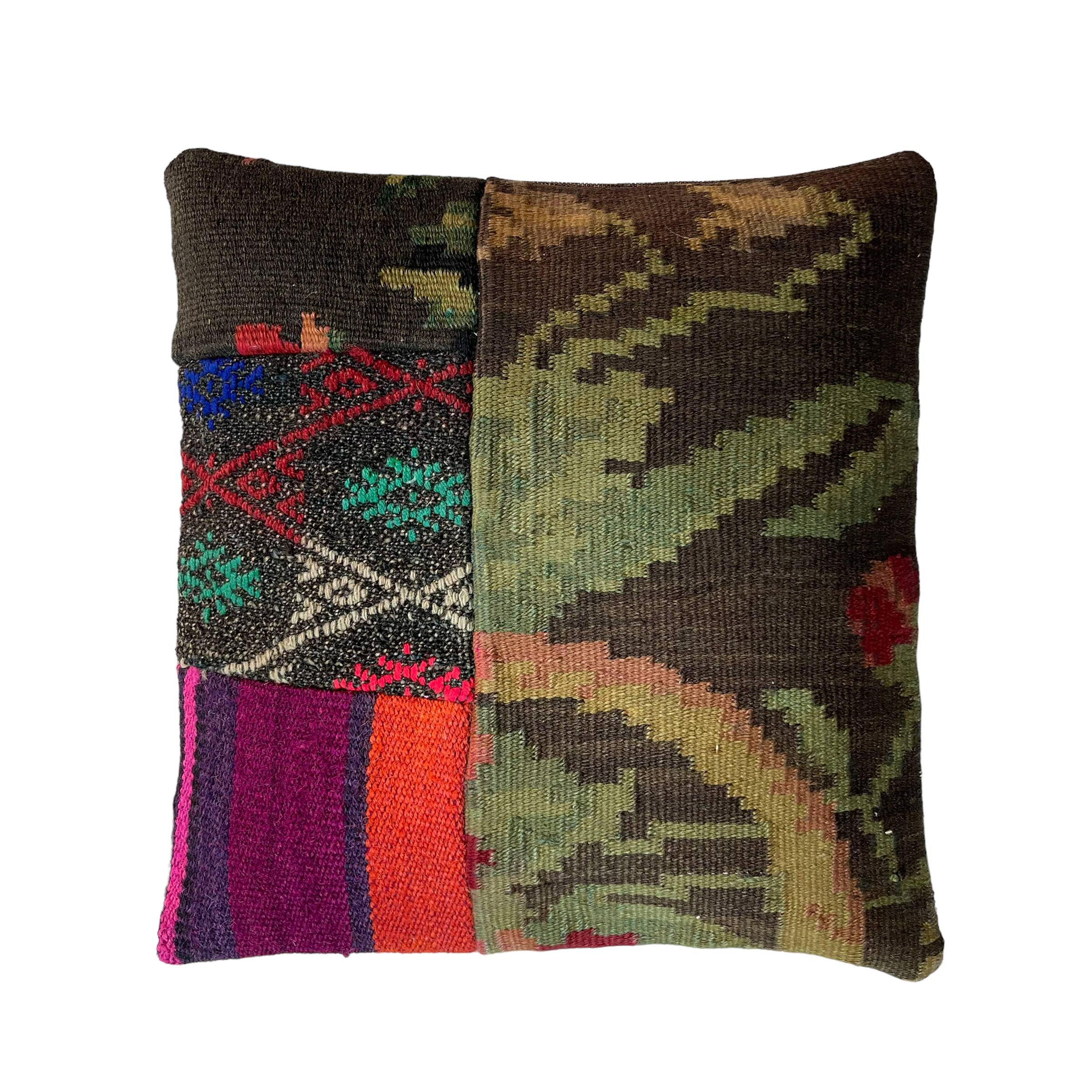 Vintage Turkish Kilim Patchwork Cushion Cover , 40 x 40 cm