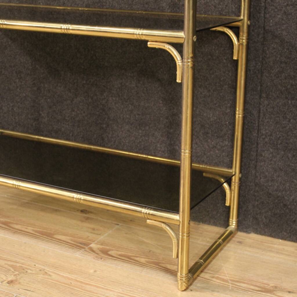 Italian Bookshelf In Golden Metal With Glass Shelves