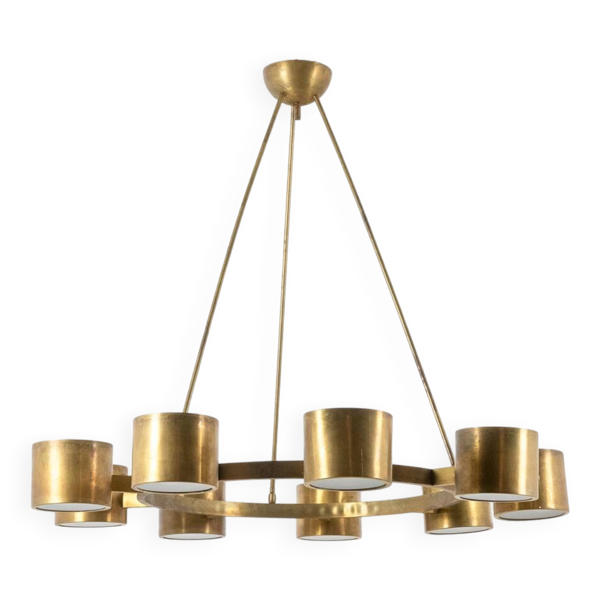Lustre circulaire en laiton doré mat. Travail italien contemporain. — Beyit