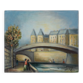 Michel Pabois: Paris, view of the Conciergerie from the quays, original oil on canvas signed.