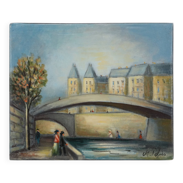 Michel Pabois: Paris, view of the Conciergerie from the quays, original oil on canvas signed.