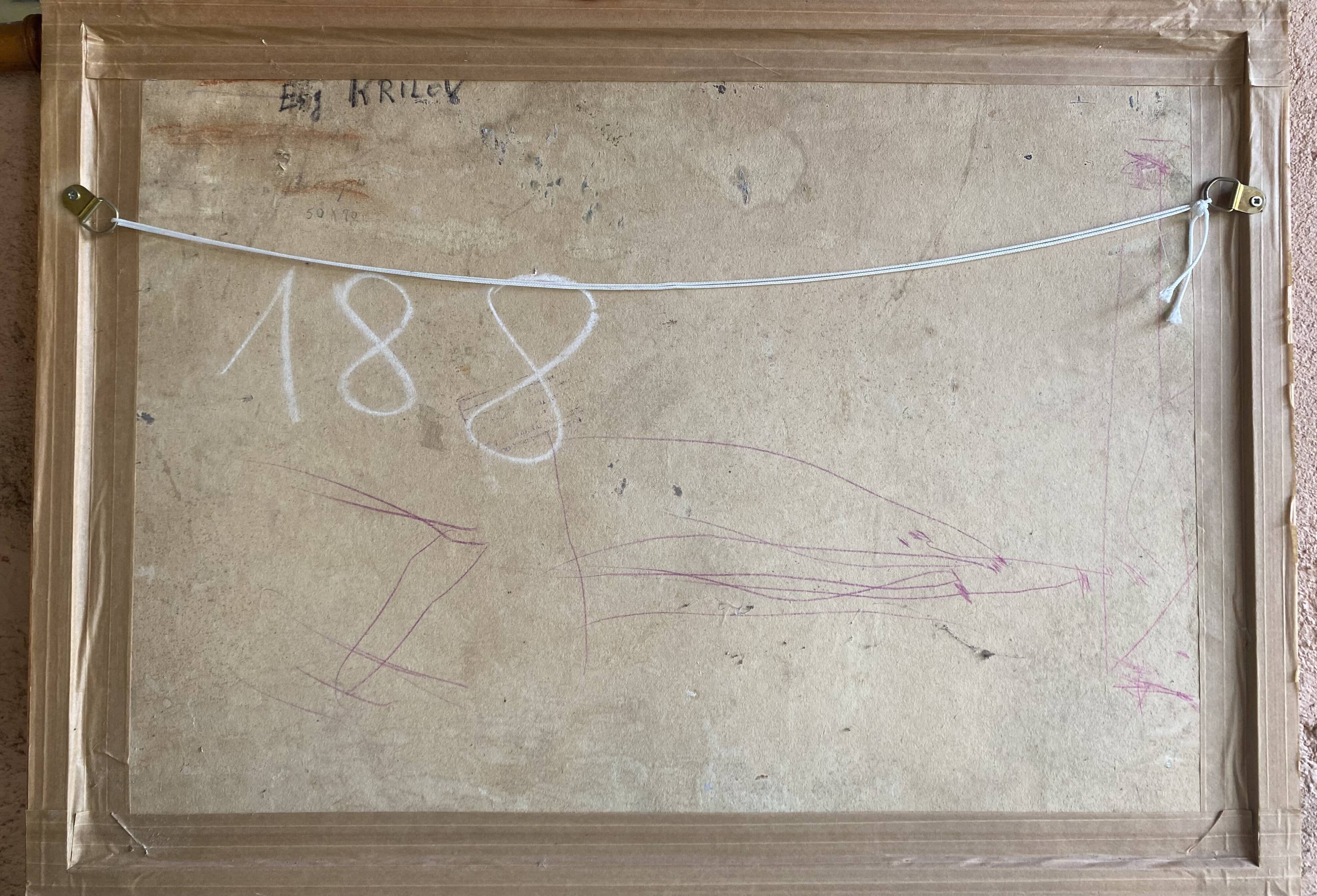 Russian school painting by Eugene Krilov "Lively village view"