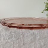 Old cheese or dessert bell and its pink art deco pressed glass tray
