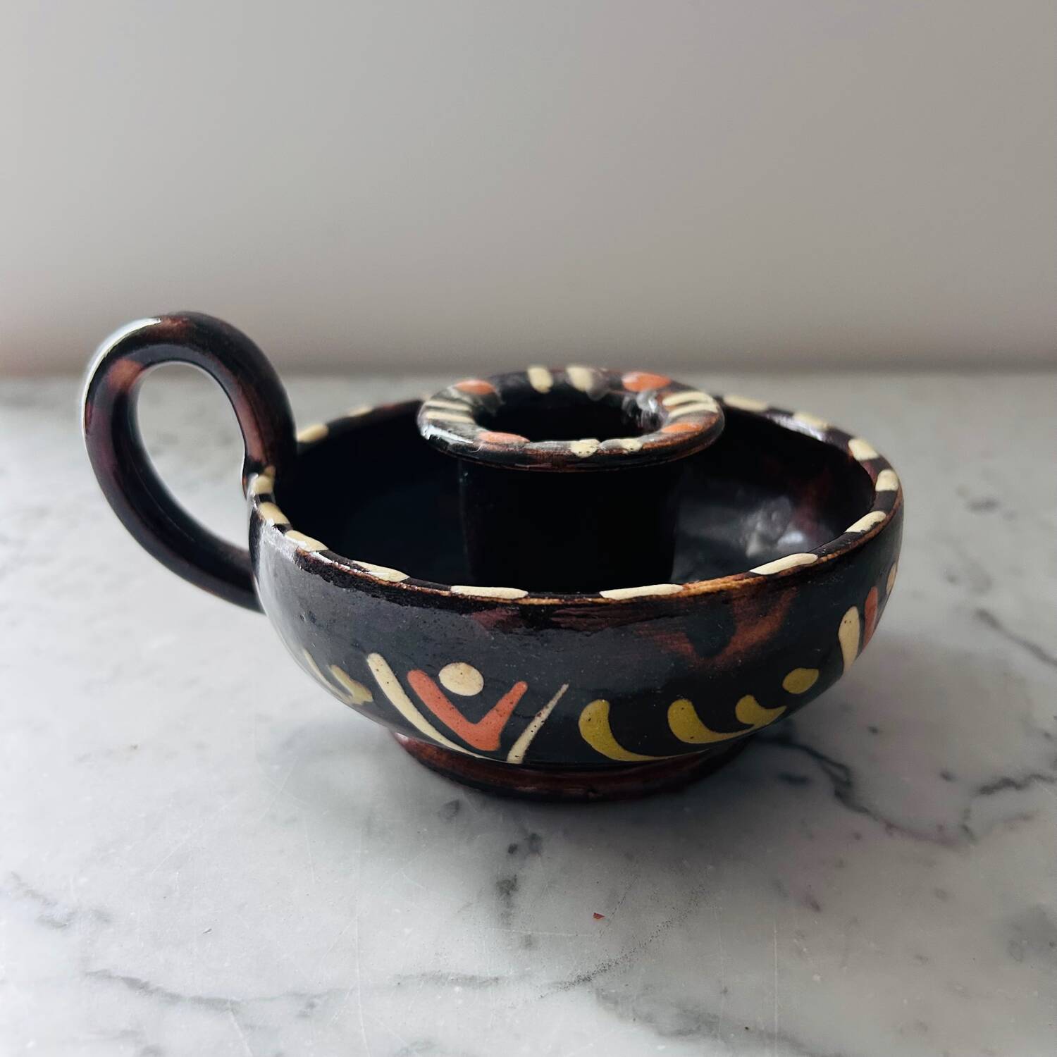 Alsatian pottery candlestick