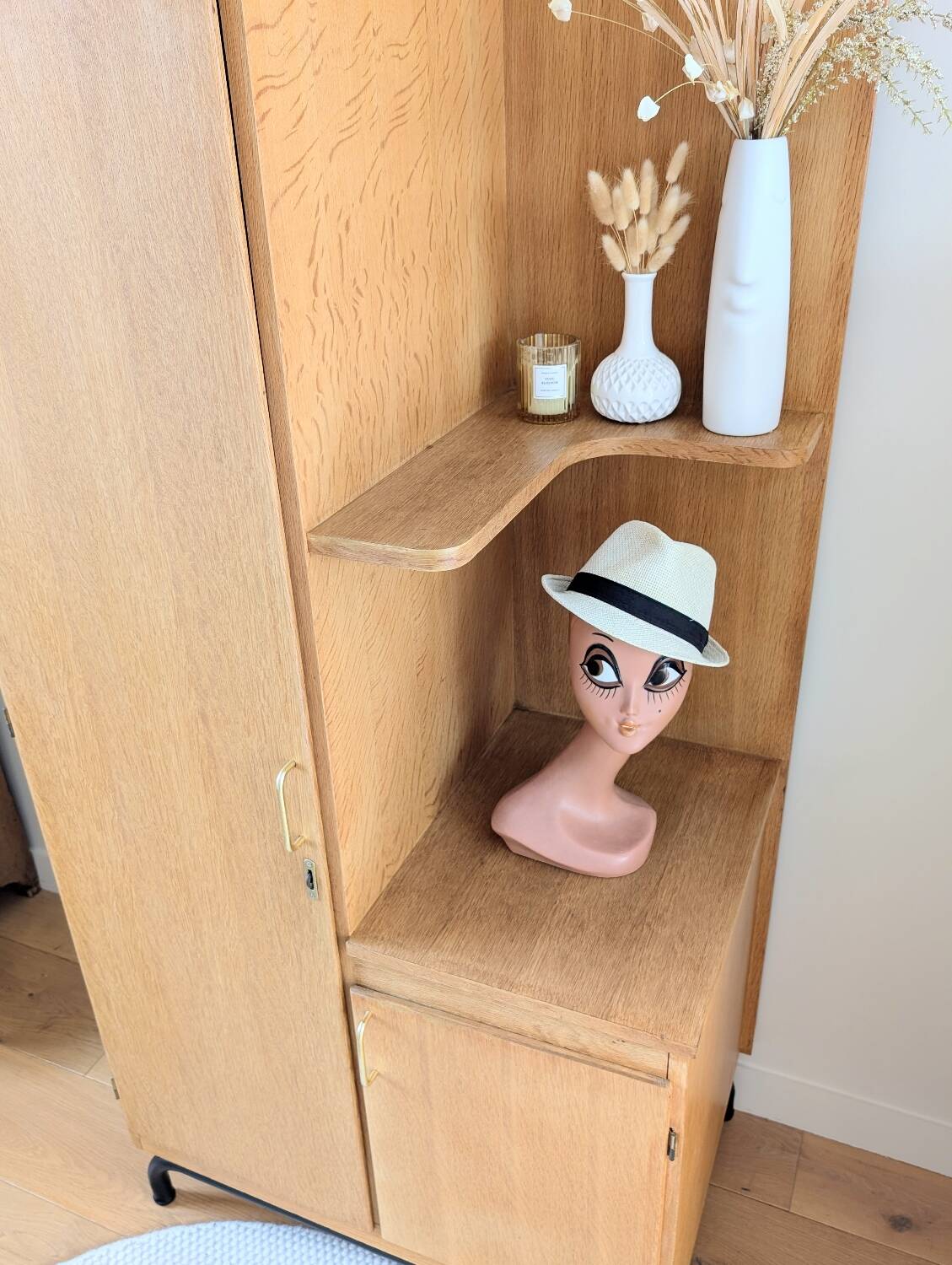 Renovated vintage 1950s oak boarding school wardrobe