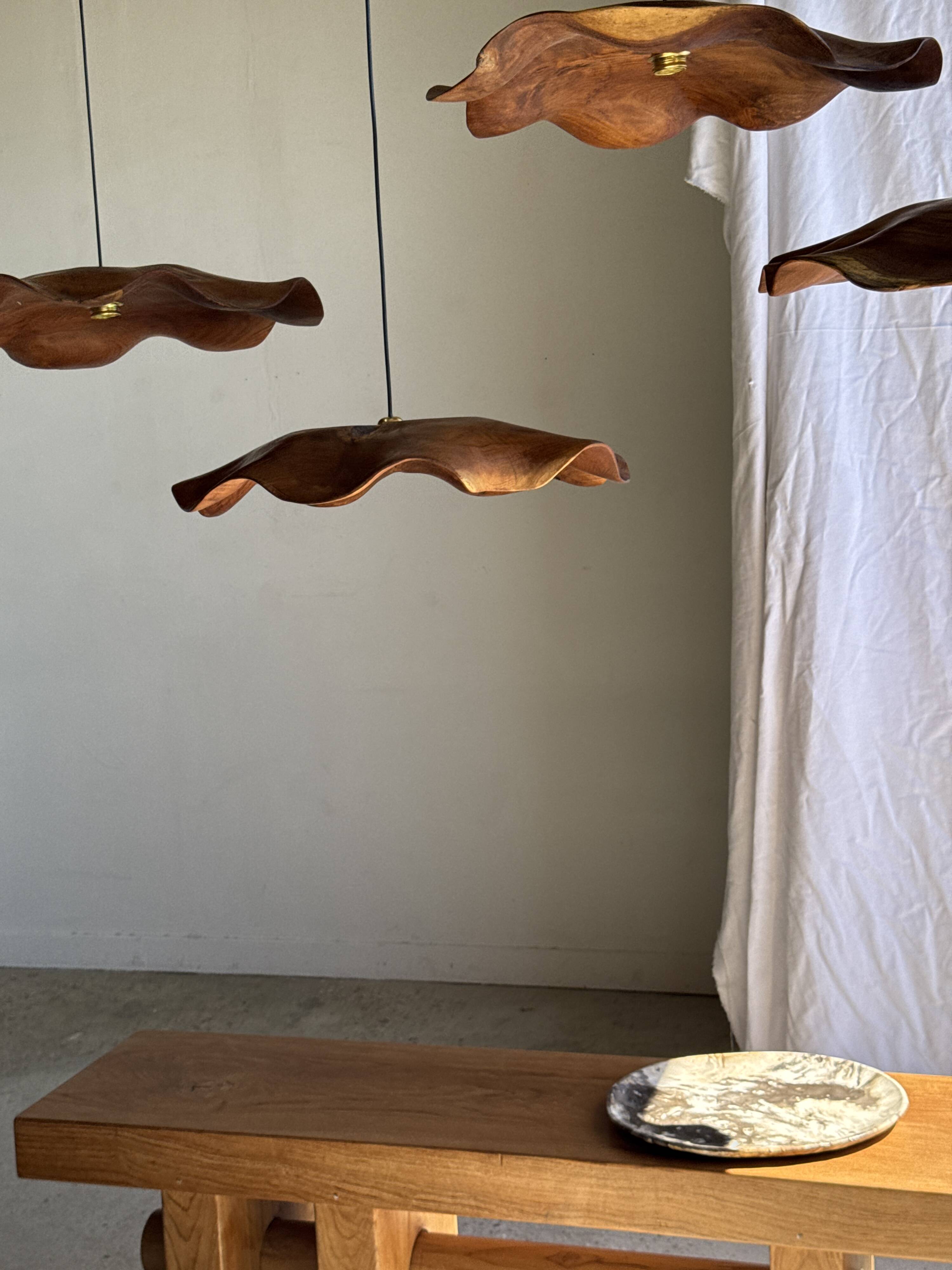Very large wavy flat leaf suspension in smooth teak D:60