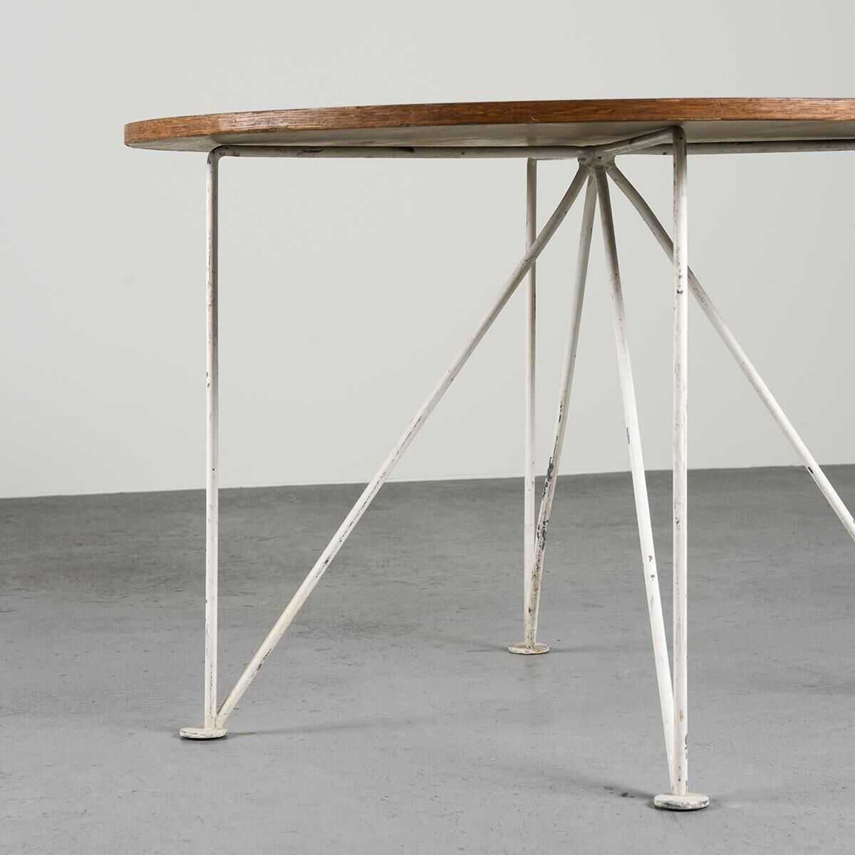 Round table in metal and wood, France, circa 1950