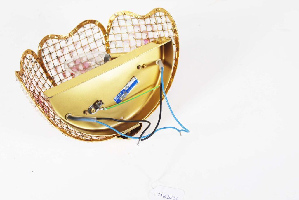 Gilt brass and crystal glass 'basket' wall light by Palwa, Germany 1960s