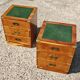 Pair of antique yew wood bedside tables with leather and brass by Doherty London.