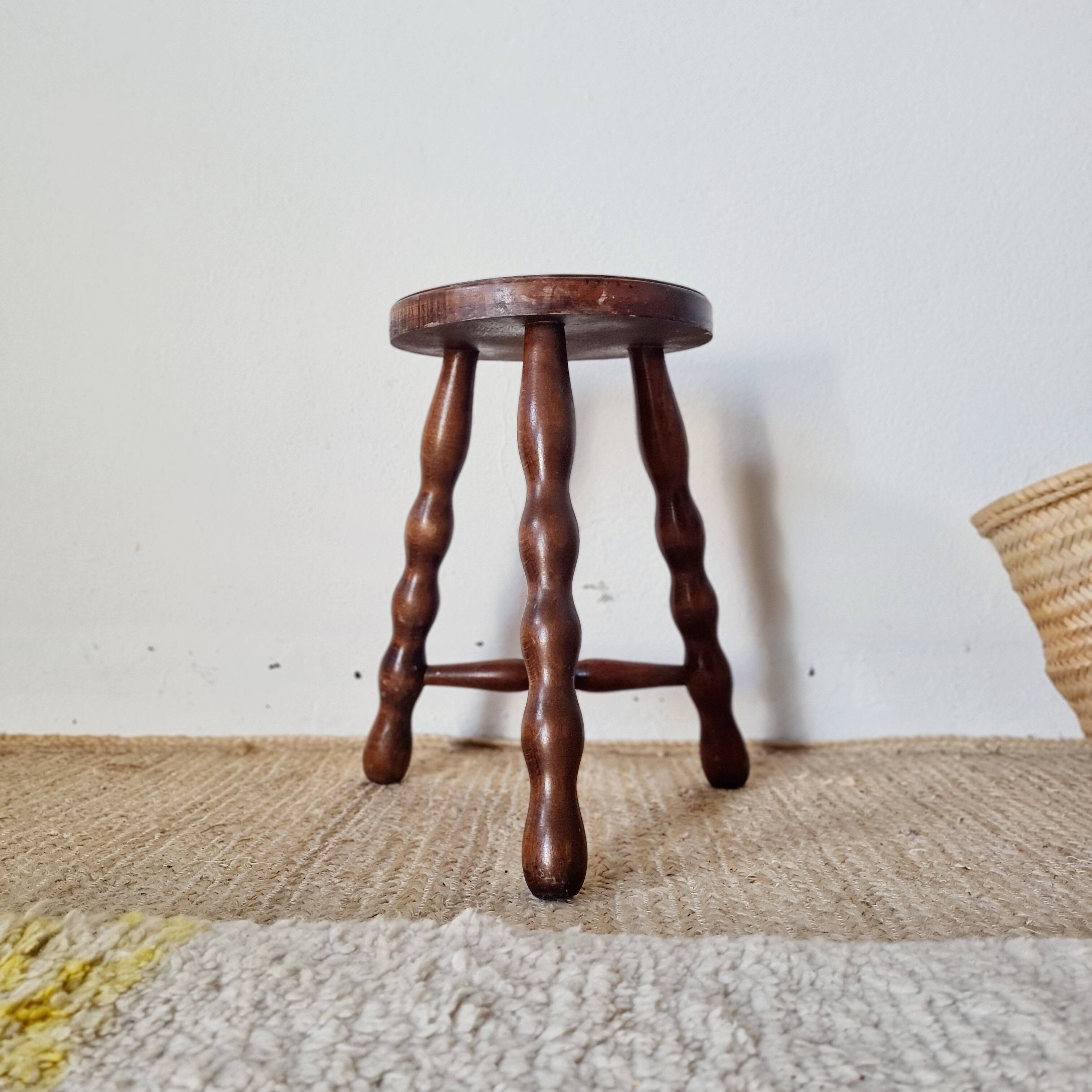 Antique wooden tripod stool - turned leg side table