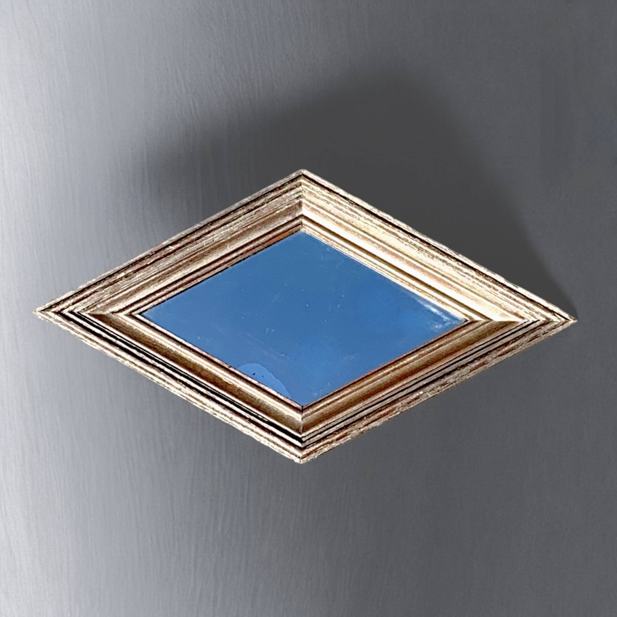 Small vintage wooden diamond wall mirror