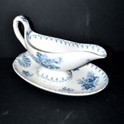 Sarreguemines U&C Flore sauce boat in earthenware with blue flowers