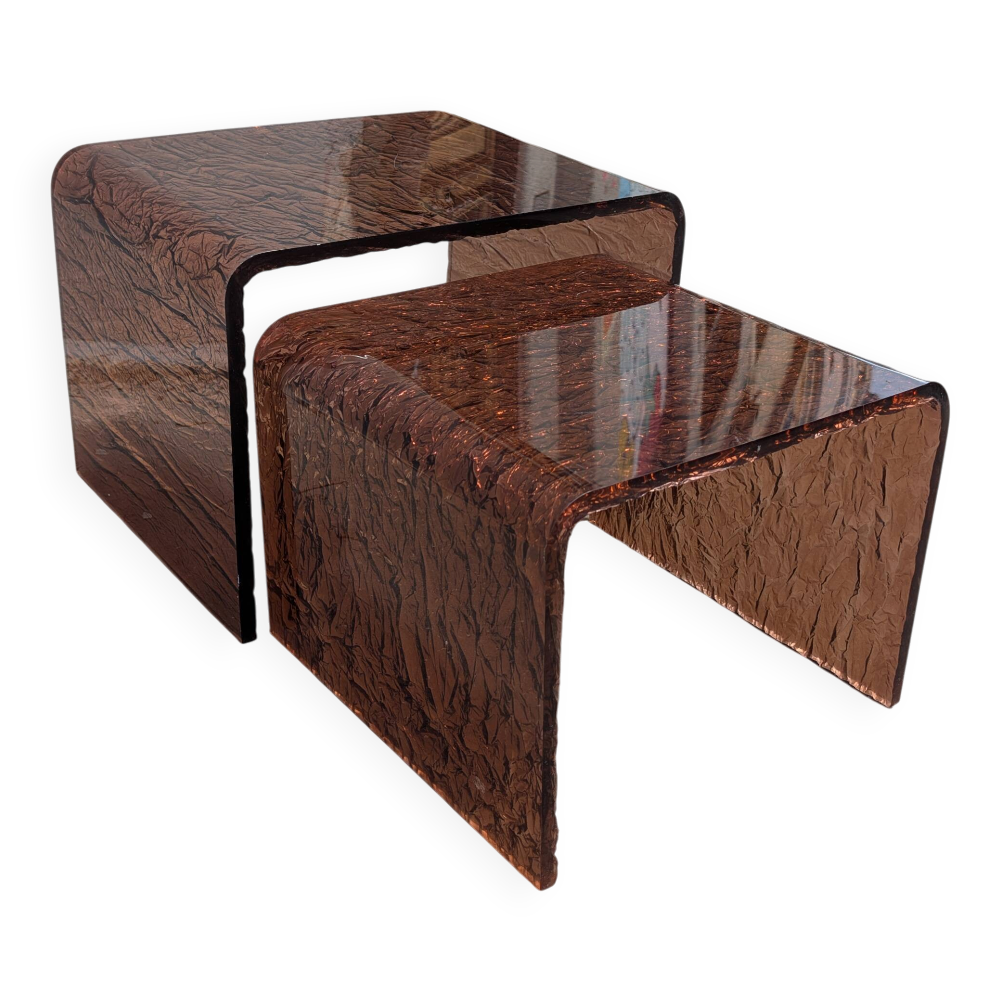 Smoked plexiglass nesting coffee tables