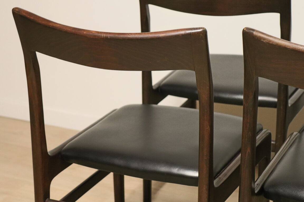 Set of 4 vintage chairs in teak and imitation leather, 1960s