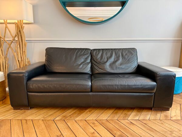 Canapé convertible Roche Bobois cuir noir – couchage 140 – 205 cm