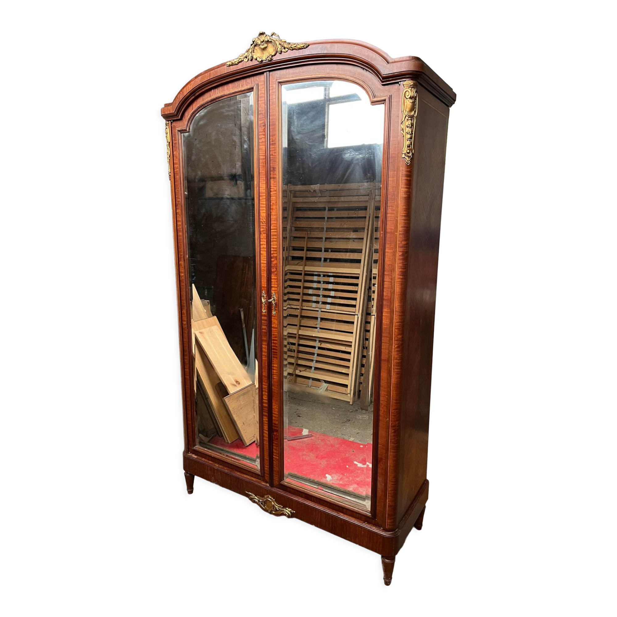 Cabinet 2 doors mirror mahogany rocaille years 1900
