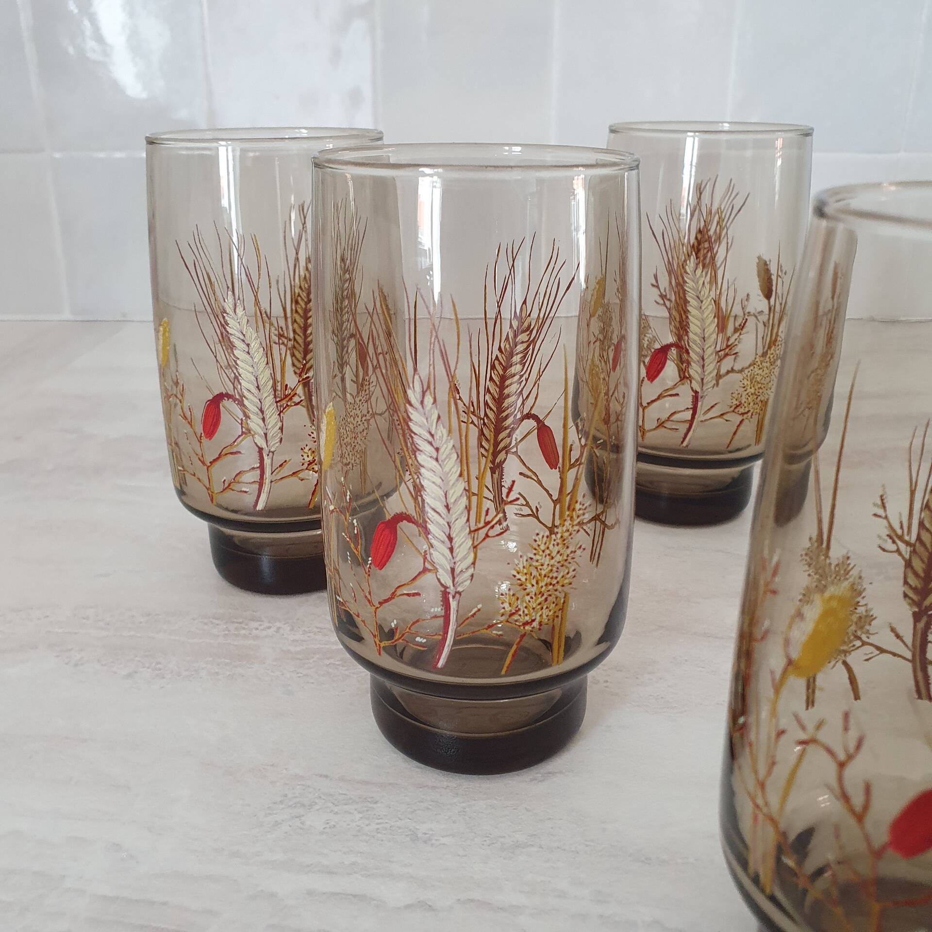 6 large smoked brown glasses