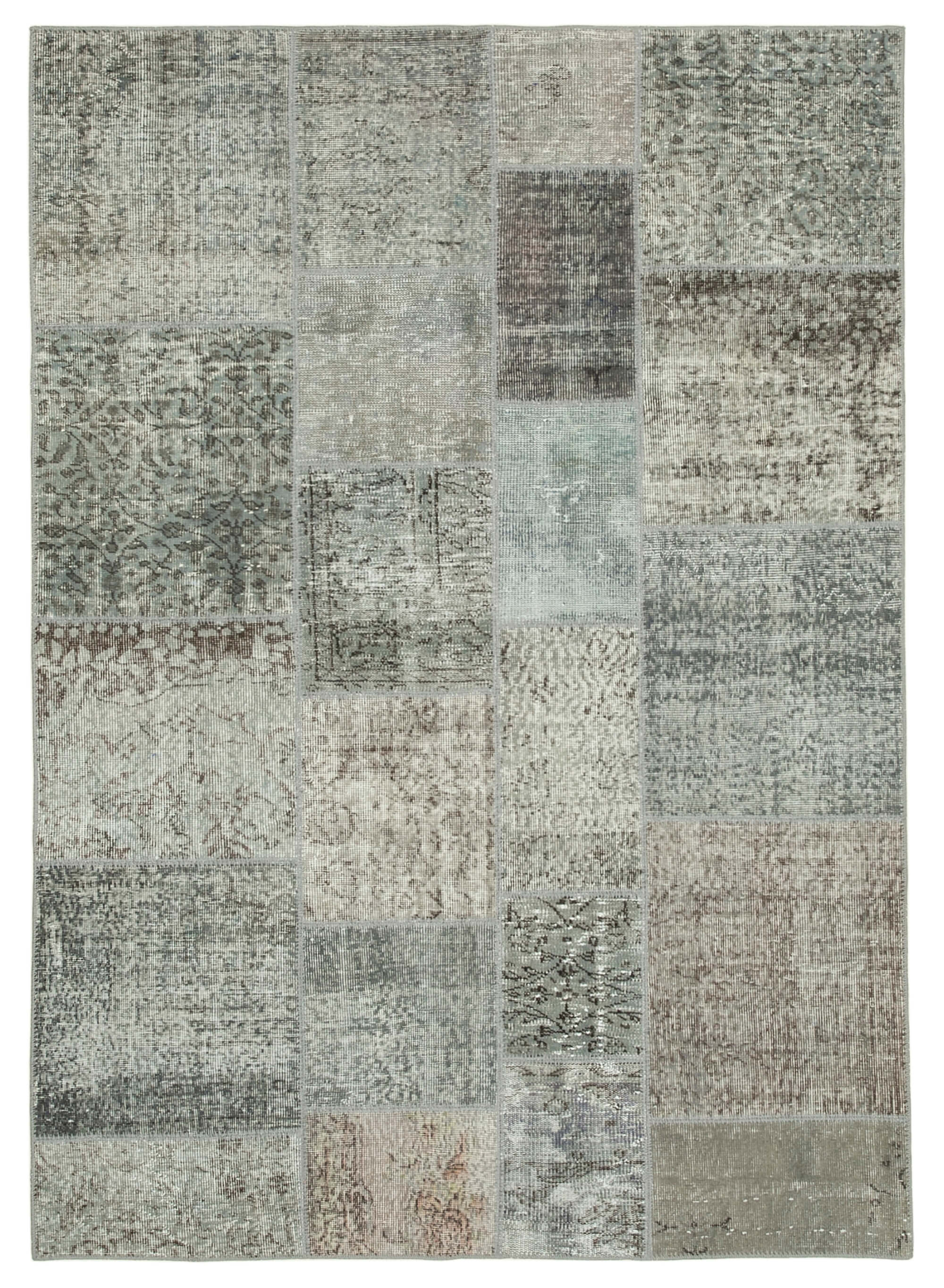 Hand-knotted oriental overdyed 170 cm x 240 cm grey patchwork carpet