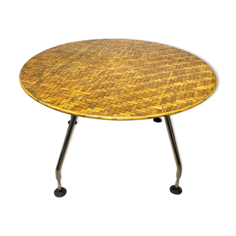 Vintage table round woven bamboo tray and norman Foster feet design
